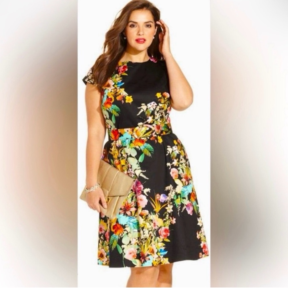 Spense Black and Yellow Flutter Sleeve Midi Dress